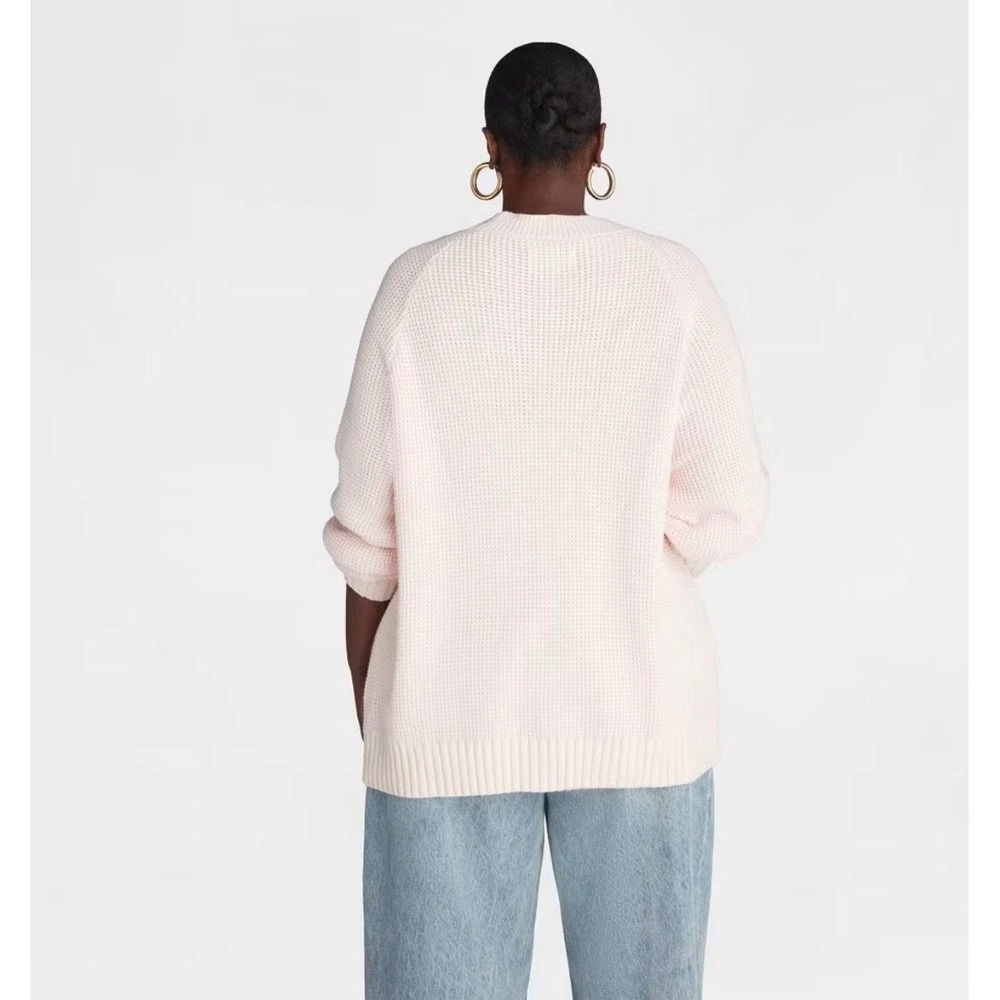 KBB by Kahlana Womens XL Pink Waffle Knit Oversized Button Cardigan Sweater - Picture 2 of 5